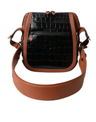 Women's Black Brown Exotic Skin Leather Vertical Crossbody Purse Bag And Crocodile