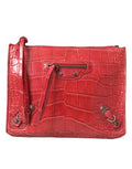 Women's Red Exotic Skin Leather Classic Pouch Purse Wristlet Bag Alligatorskin