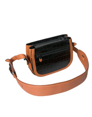 Women's Black Brown Exotic Skin Leather Shoulder Camera Purse Bag And Crocodile