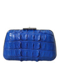 Women's Crocodile Skin Leather Clutch Blue Lamb
