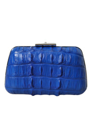Women's Crocodile Skin Leather Clutch Blue Lamb