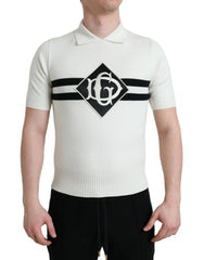 Men's White Dg Logo Collared Henley Shirt T-Shirt Cashmere