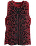 Men's Red Leopard Print Sleeveless Tank T-Shirt Cotton