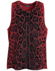 Men's Red Leopard Print Sleeveless Tank T-Shirt Cotton