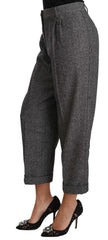 Women's Herringbone Wool Trousers Gray Polyester Cotton