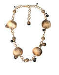 Women's Gold Brass Leopard Fur Pearl Collier Chain Belt Black