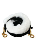 Women's Black White Lapin Fur Accessory Shoulder Strap And Bag