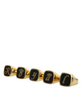 Men's Gold Brass Royal Enamel Set Of 5 Ring Black