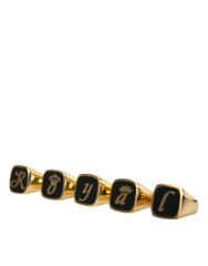 Men's Gold Brass Royal Enamel Set Of 5 Ring Black