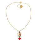Women's Gold Brass Chain Dog Heart Pendant Charm Necklace Crystal