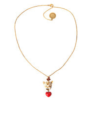 Women's Gold Brass Chain Dog Heart Pendant Charm Necklace Crystal