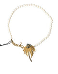 Women's Gold Brass Crystal Pearl Tree Pendant Charm Necklace
