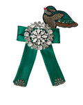 Green Satin Bird Crystal Women Hair Clip Fabric Accessory