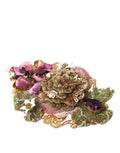 Women's Gold Brass Floral Crystal Sequined Hair Clip Accessory