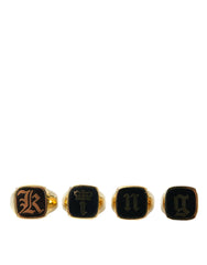 Men's Gold Brass King Enamel Set Of 4 Ring