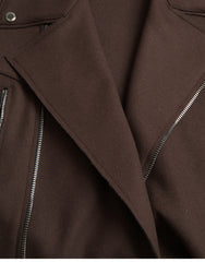Women's Brown Coat Short Biker Wool Jacket