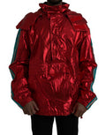 Men's Red Nylon Hooded Pullover Sweatshirt Jacket Clothing