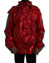 Men's Red Nylon Hooded Pullover Sweatshirt Jacket Clothing