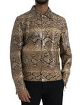 Men's Beige Exotic Leather Biker Blouson Jacket Python Skin Clothing
