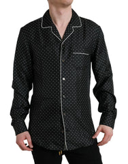 Men's Black Polka Dot Silk Long Sleeve Shirt