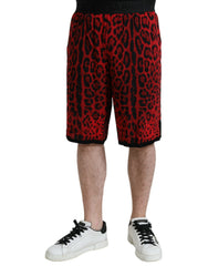 Men's Red Leopard Print Viscose Bermuda Shorts