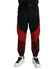 Men's Leopard Print Nylon Jogger Black And Red