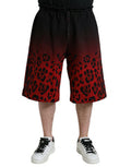 Men's Red Leopard Print Cotton Bermuda Shorts Black And