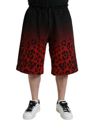 Men's Red Leopard Print Cotton Bermuda Shorts Black And