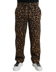 Men's Leopard Print Joggers Brown Polyester Cotton Nylon