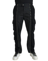 Men's Black Cotton Blend Skinny Pants Polyester