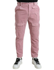 Men's Pink Corduroy Cotton Stretch Skinny Cargo Jeans Elastane Clothing