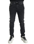 Men's Gray Cotton Stretch Skinny Denim Logo Jeans Elastane Clothing