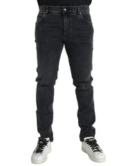Men's Gray Cotton Stretch Skinny Denim Logo Jeans Elastane Clothing
