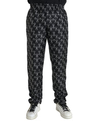 Men's Black Horseshoe Print Silk Pants