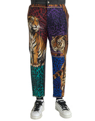 Men's Multicolor Tiger Leopard Cotton Loose Tapered Pants Silk Elastane