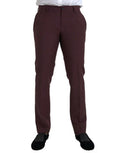 Maroon Wool Men Slim Fit Dress Pants Mohair