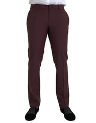 Maroon Wool Men Slim Fit Dress Pants Mohair