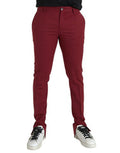 Red Wool Men Slim Fit Dress Pants Elastane