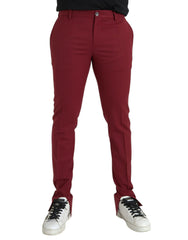 Red Wool Men Slim Fit Dress Pants Elastane