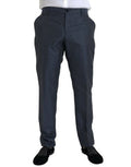 Blue Wool Men Skinny Dress Pants Virgin Polyester