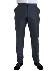 Blue Wool Men Skinny Dress Pants Virgin Polyester