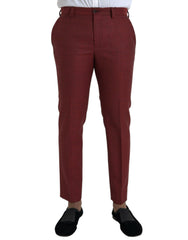 Maroon Wool Men Skinny Dress Pants Virgin