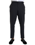 Blue Wool Men Skinny Dress Pants Virgin Silk Polyester