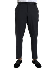 Blue Wool Men Skinny Dress Pants Virgin Silk Polyester