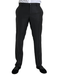 Men's Black Wool Silk Skinny Dress Pants