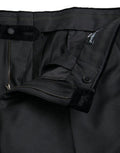 Black Silk Men Skinny Dress Pants Wool Polyester Cotton