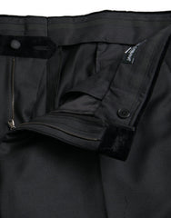 Black Silk Men Skinny Dress Pants Wool Polyester Cotton