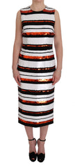 Women's Multicolored Striped Sequined Stretch Dress Wool