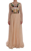 Women's Floral Embroidered Silk Gown Pink