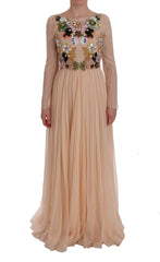 Women's Floral Embroidered Silk Gown Pink